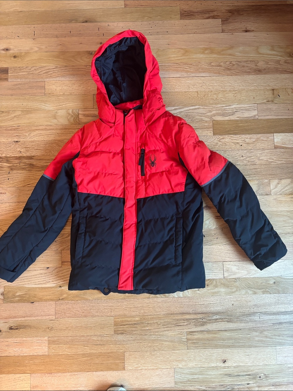 Spyder Kids Red and Black Hooded Puffer Jacket